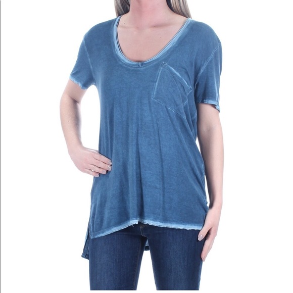 We The Free Tops - | We The Free | Blue Pocketed SS Hi-Lo Top.Size S.